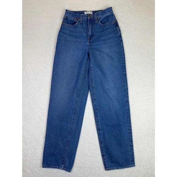 Madewell Baggy Straight Jeans Womens 24 Blue Medium Wash High Rise Relaxed Denim - Picture 1 of 16